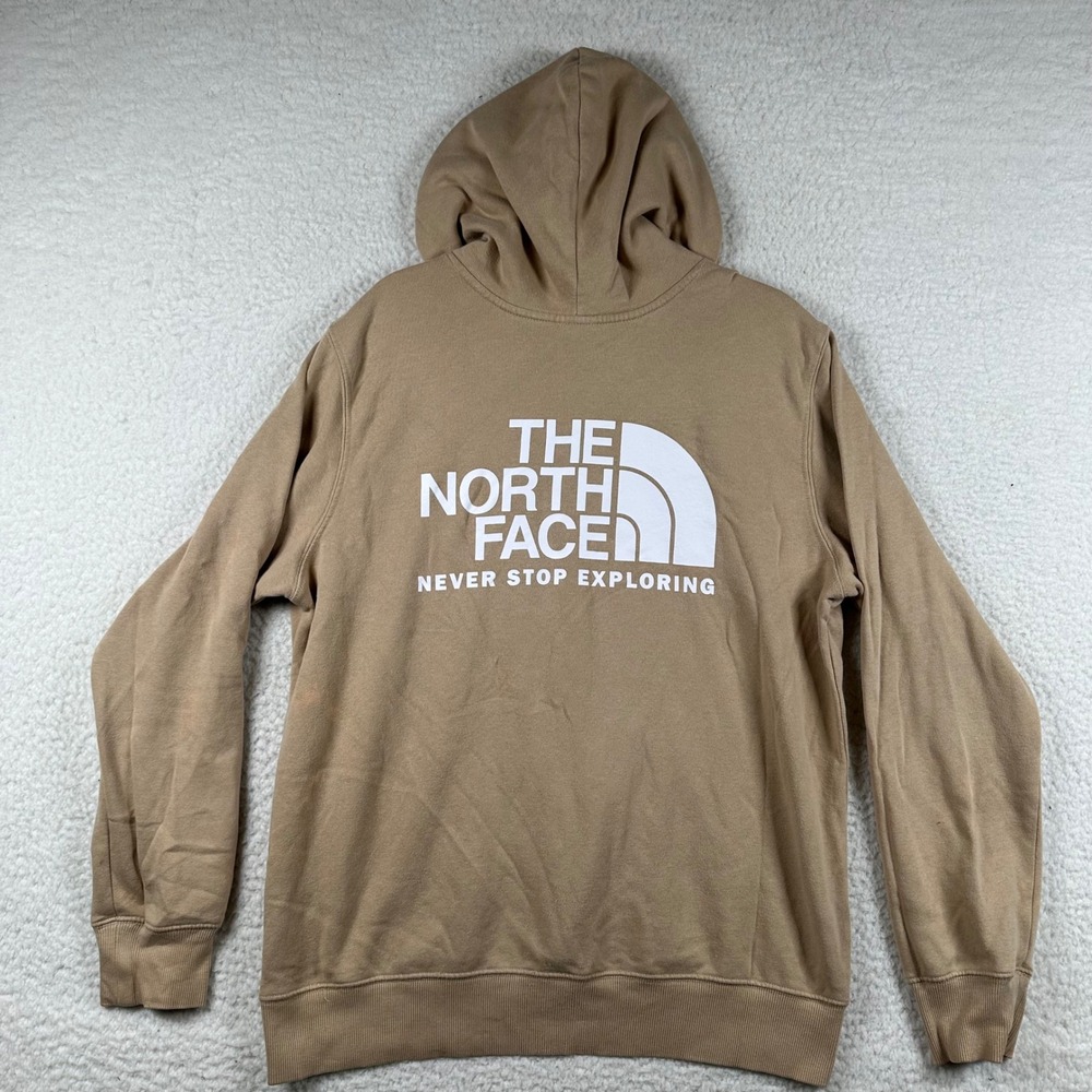 The North Face Hoodie Mens Never Stop Exploring Graphic L Tan Khaki Hiking Earth